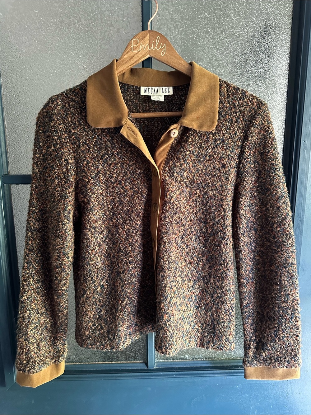 Vintage Brown Tweed Collar Button-Up Blazer Jacket